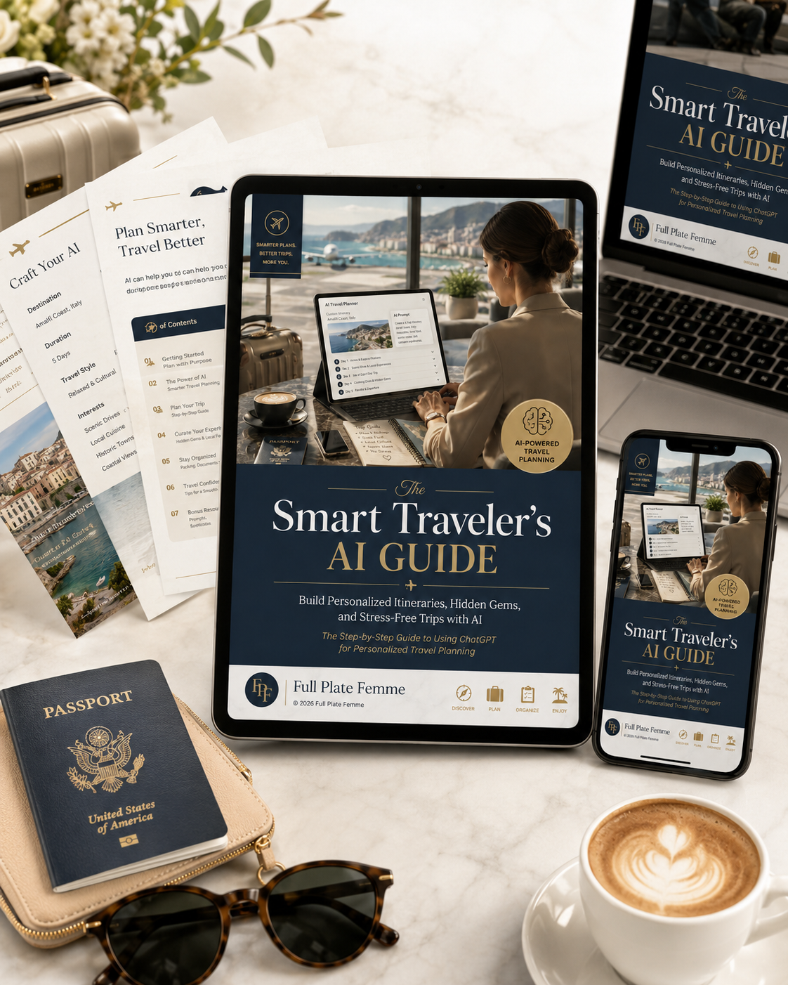 The Smart Traveler’s AI Guide digital PDF product mockup by Full Plate Femme