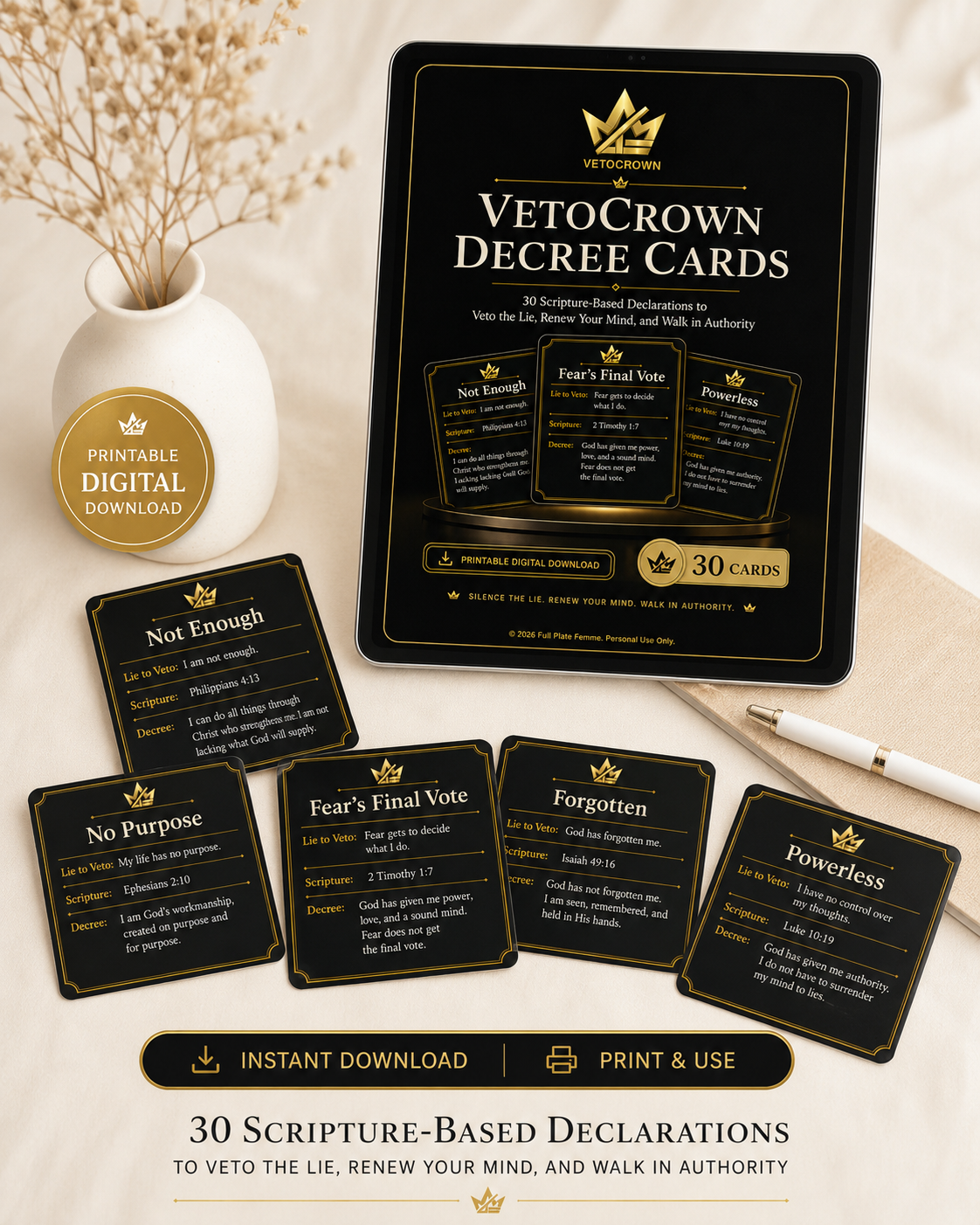 VetoCrown Decree Cards printable digital download mockup